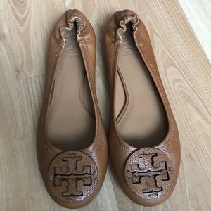 Tory Burch Tan Pebbled Leather Flats